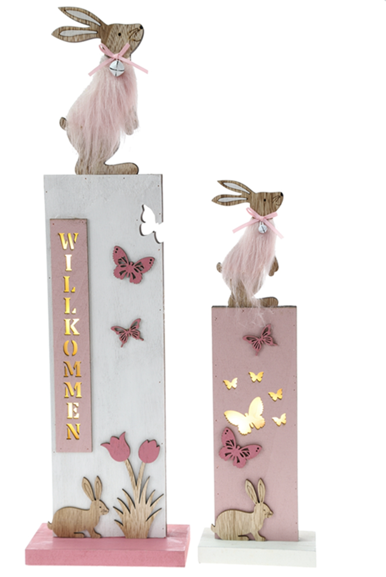 Adornos de Pascua para el hogar: Conejito de madera con luz LED, adornos artesanales de madera 1