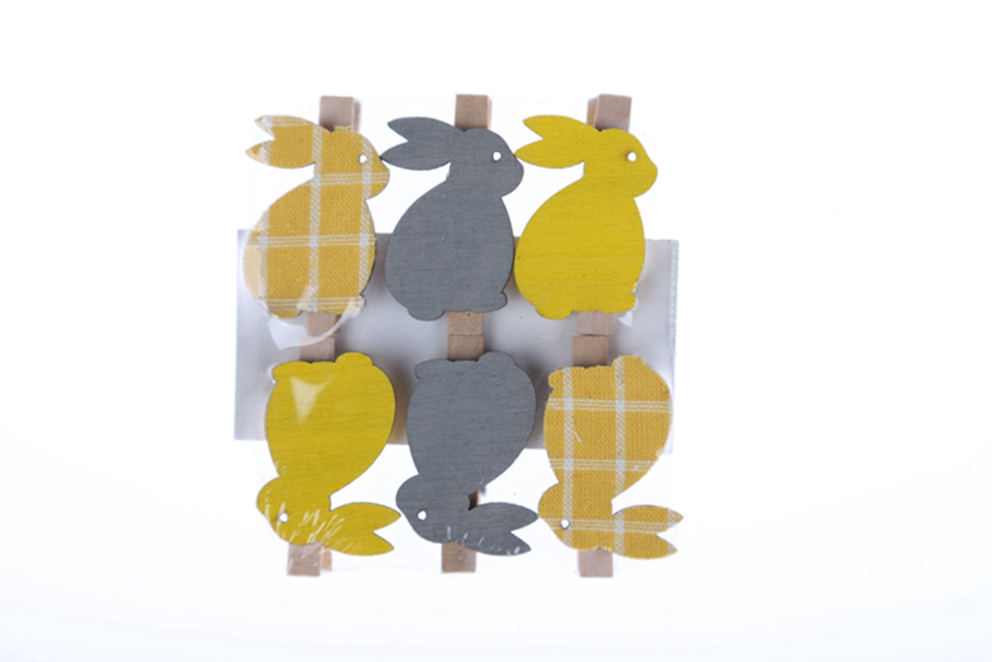 Clip de madera para fotos de conejito de Pascua con mariposa amarilla y gris, clip decorativo para postales 1