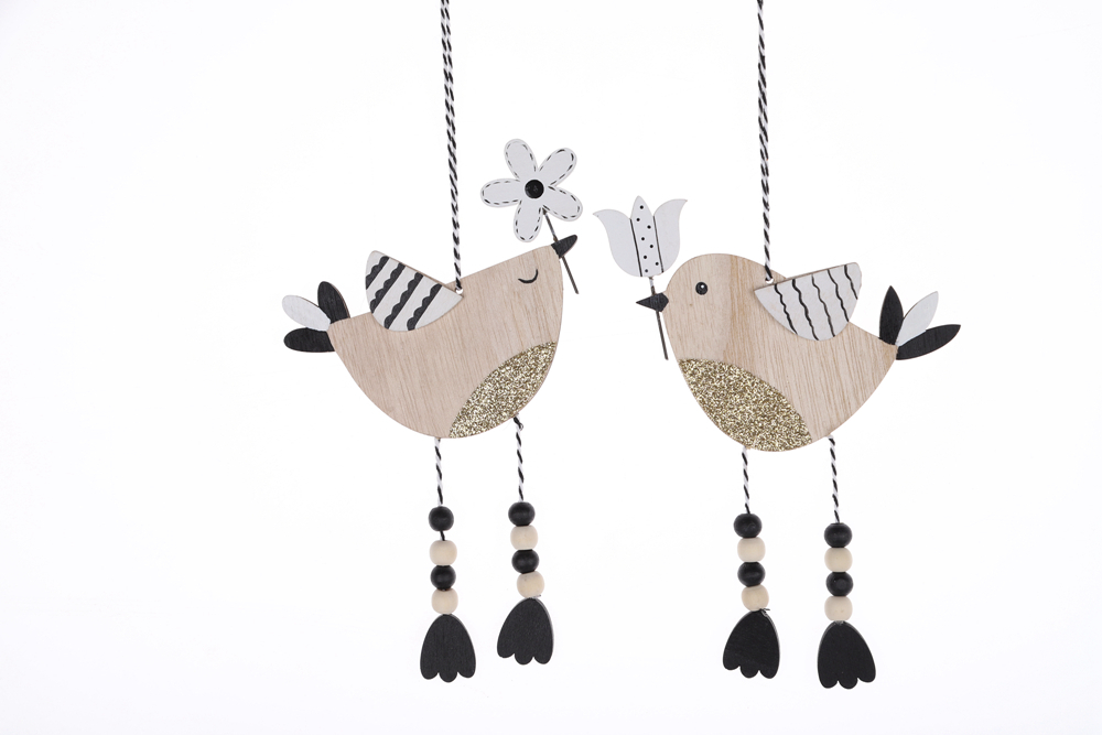 Frühling Holz Schwarz und Weiß Anhänger Ostern Wand Dekorationen Blume Vogel Handwerk 1