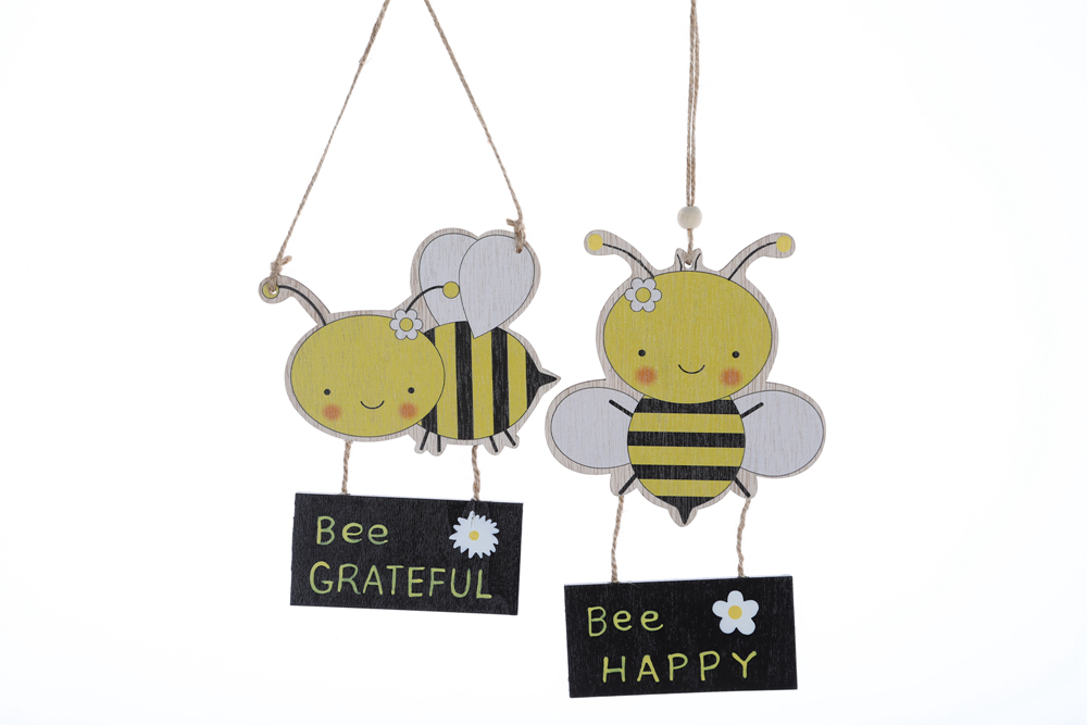 Colgante de madera con forma de abeja para decoración del hogar, cocina, puerta de entrada, estilo rústico 1