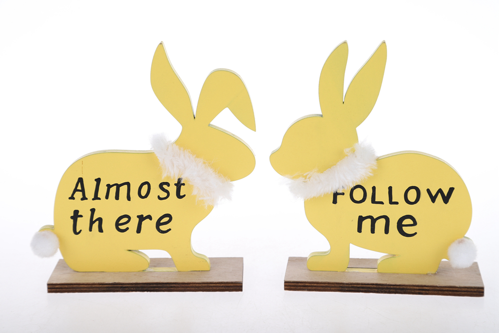 Manualidades de madera, adornos creativos de conejito de Pascua para escritorio, adornos de madera, decoraciones para fiestas de primavera 1