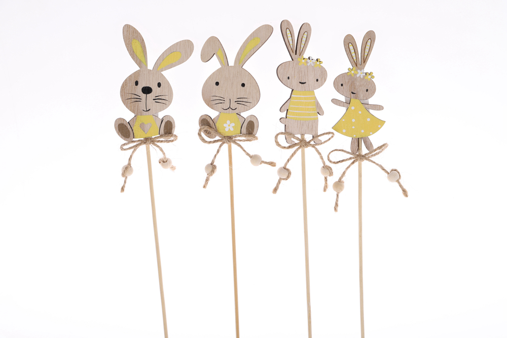 Lindos adornos de conejo, púas de conejo, manualidades de madera de Pascua, decoración de jardín al aire libre 1