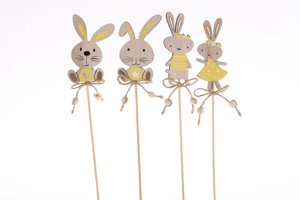 Lindos adornos de conejo, púas de conejo, manualidades de madera de Pascua, decoración de jardín al aire libre 1