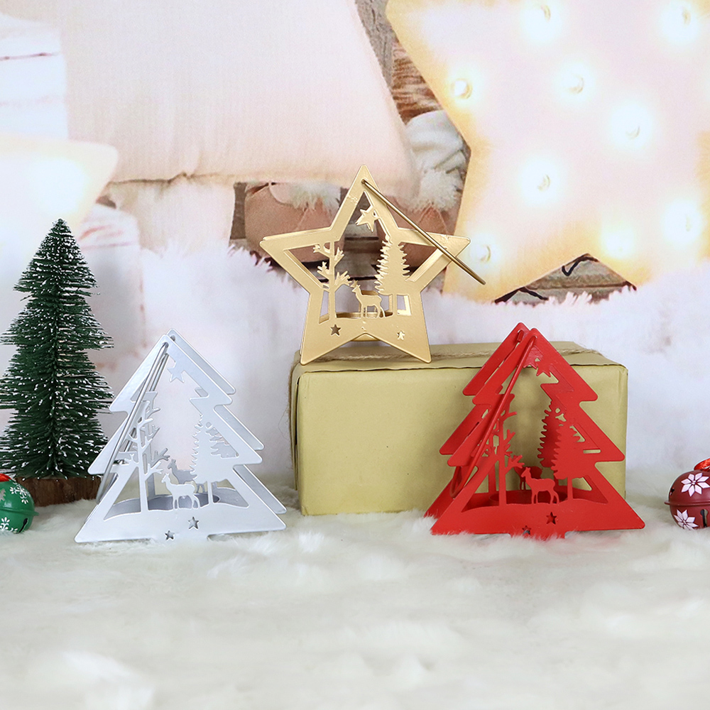 Kreativer Weihnachtsbaum-Stern in Herzform, Heimdekor, Kerzenständer aus Metall 6