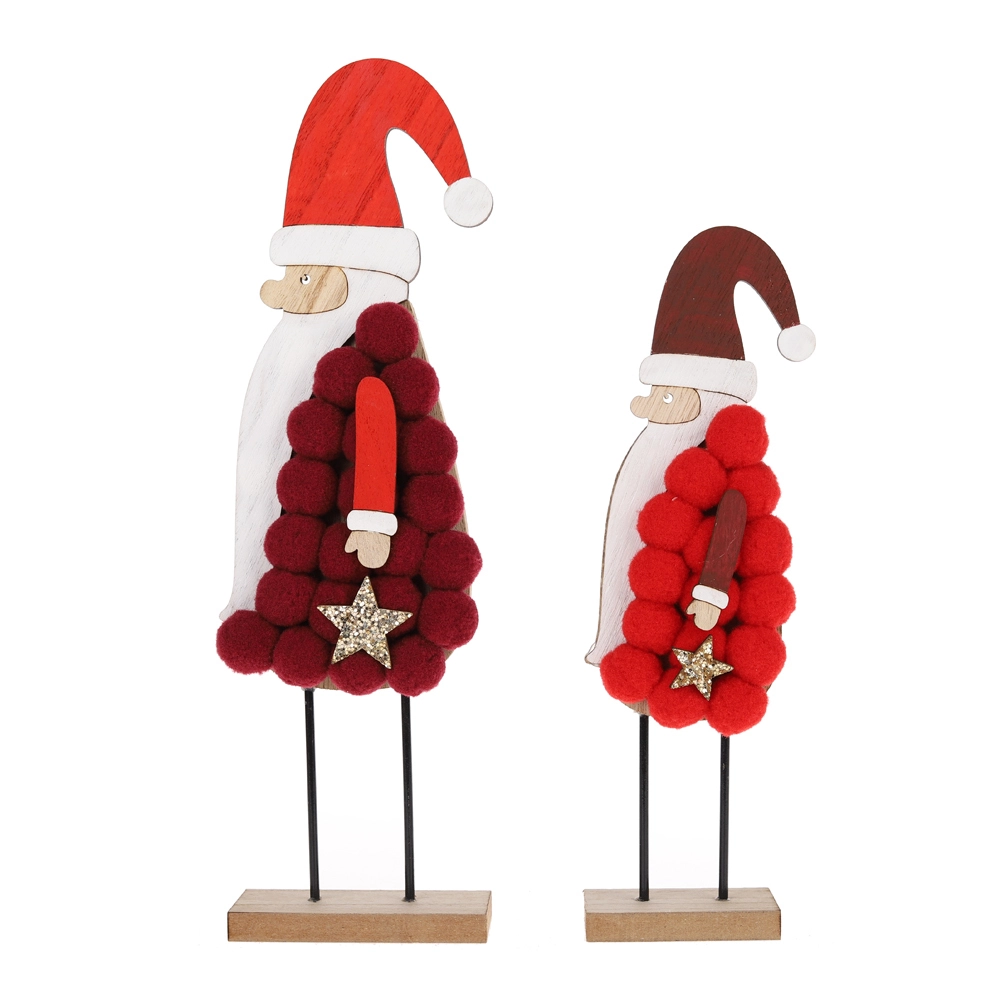 Adornos de mesa de madera personalizados con forma de muñeco de nieve y pompones navideños, de China. 1