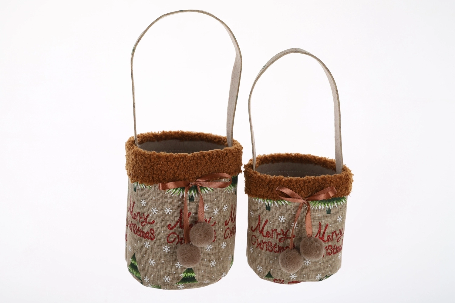 Juego de macetas de tela, bolsa de peluche navideña, cubo para guardar dulces para niños, manualidades festivas 1