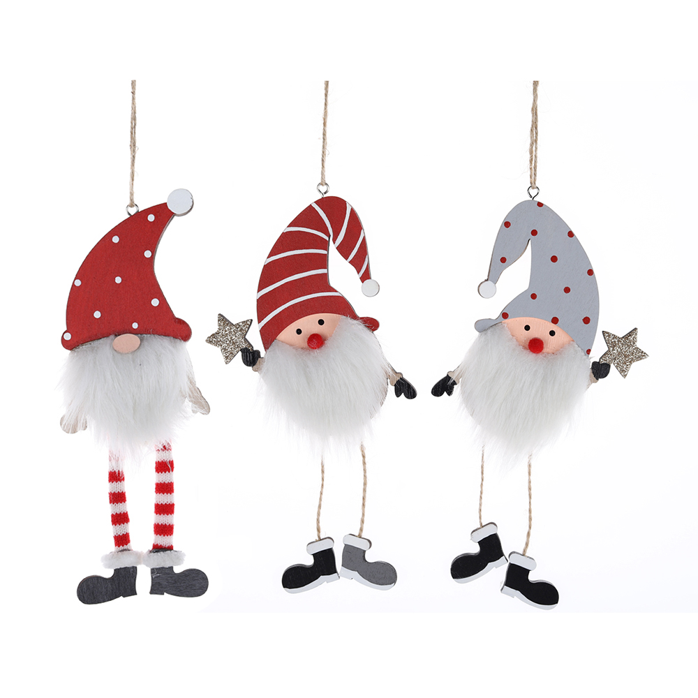 Juego de adornos colgantes de madera para árbol de Navidad, gnomo sueco para colgar en el árbol. 3