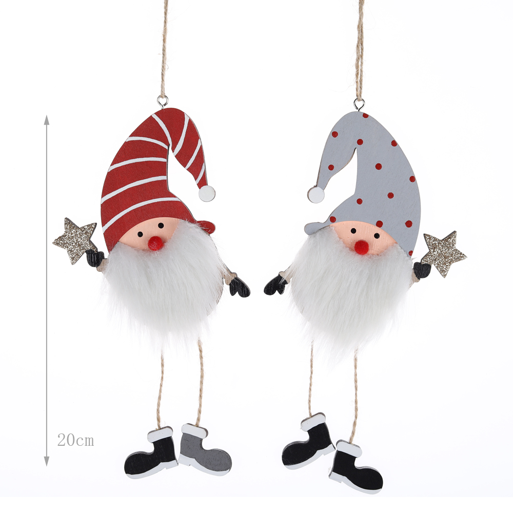 Juego de adornos colgantes de madera para árbol de Navidad, gnomo sueco para colgar en el árbol. 2