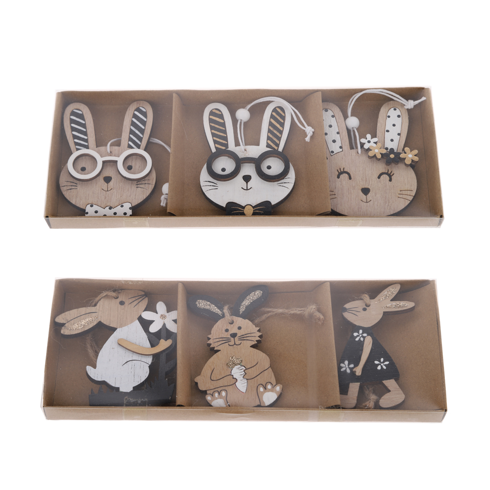 Conjunto de 3 piezas de adornos colgantes de conejo de Pascua de colores personalizados, colgantes de árbol de madera para colgar. 2