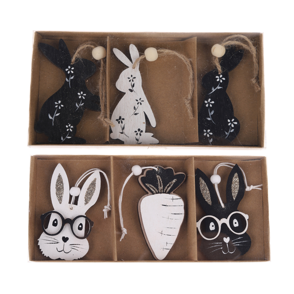 Conjunto de 3 piezas de adornos colgantes de conejo de Pascua de colores personalizados, colgantes de árbol de madera para colgar. 3