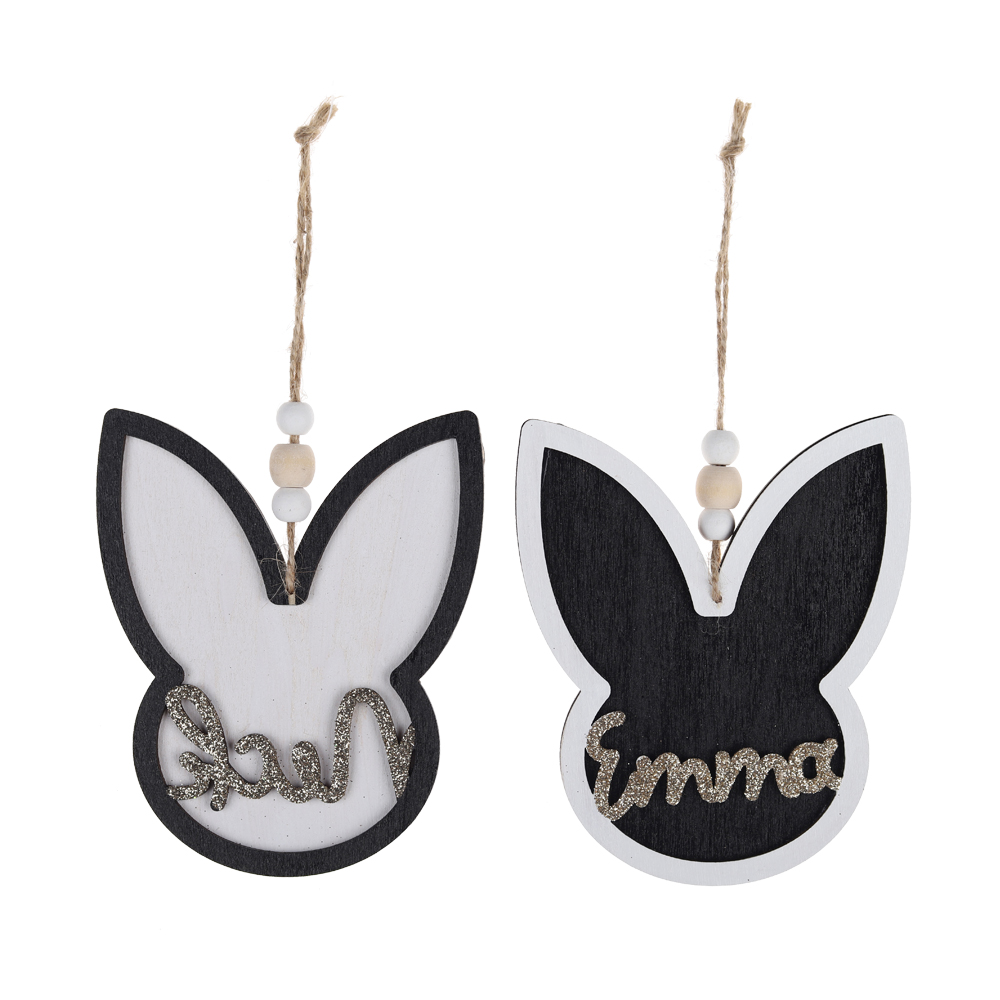 Conjunto de 3 piezas de adornos colgantes de conejo de Pascua de colores personalizados, colgantes de árbol de madera para colgar. 6