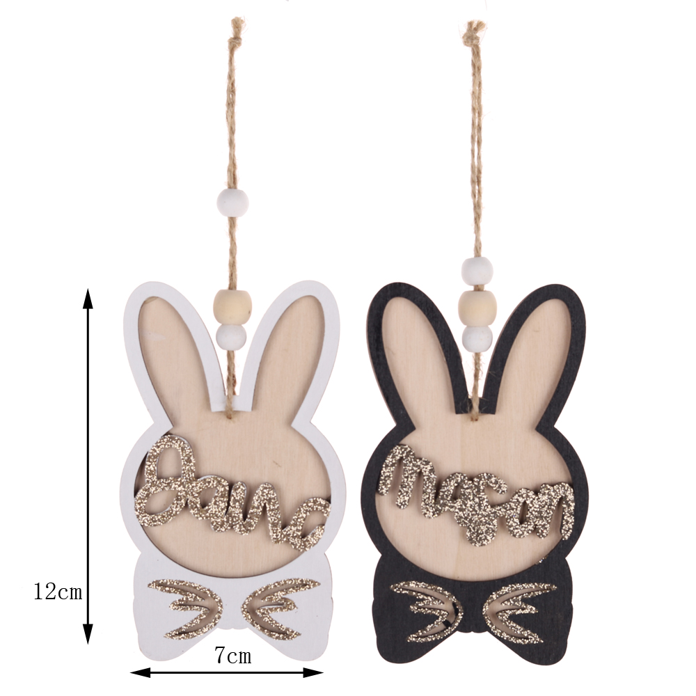 Conjunto de 3 piezas de adornos colgantes de conejo de Pascua de colores personalizados, colgantes de árbol de madera para colgar. 8