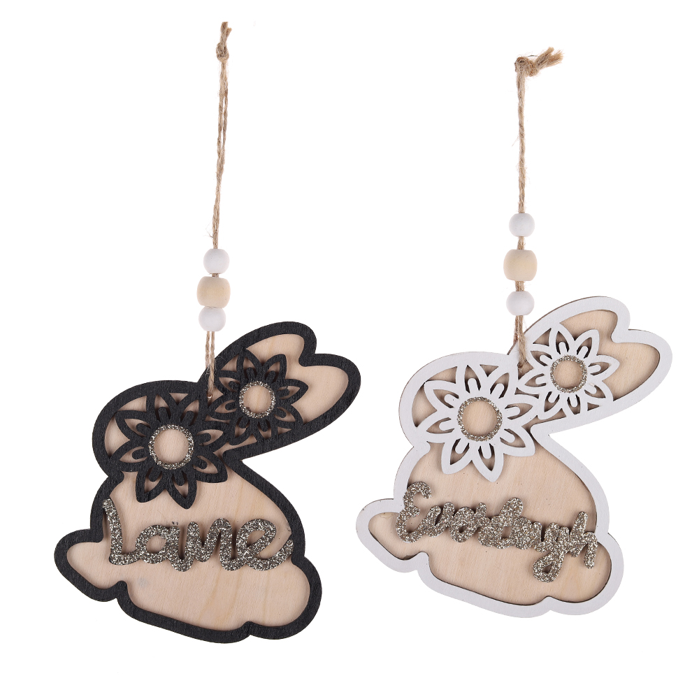 Conjunto de 3 piezas de adornos colgantes de conejo de Pascua de colores personalizados, colgantes de árbol de madera para colgar. 10