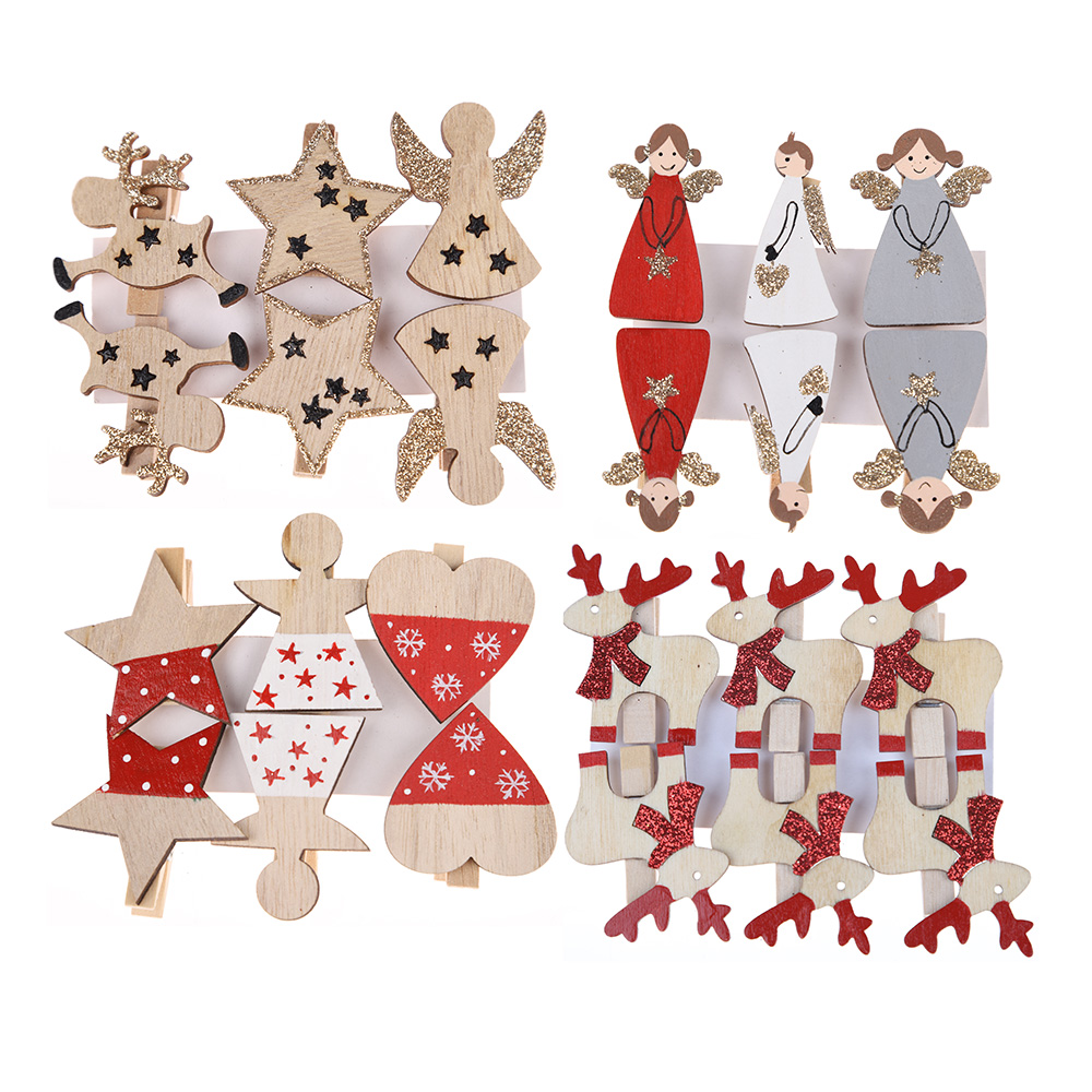 Großhandel DIY Clips Weihnachten Holz Clip WEIHNACHTEN Urlaub Mini Dekorative 2
