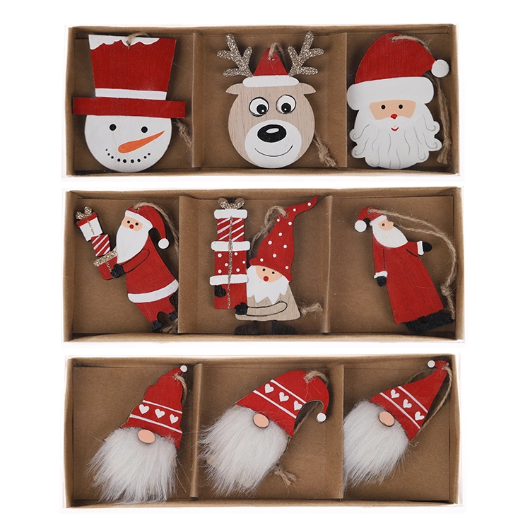 Juego de regalo navideño colgante de madera para decoración del hogar, adorno para árbol, venta al por mayor 1