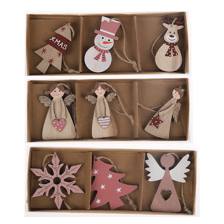 Juego de regalo navideño colgante de madera para decoración del hogar, adorno para árbol, venta al por mayor 7