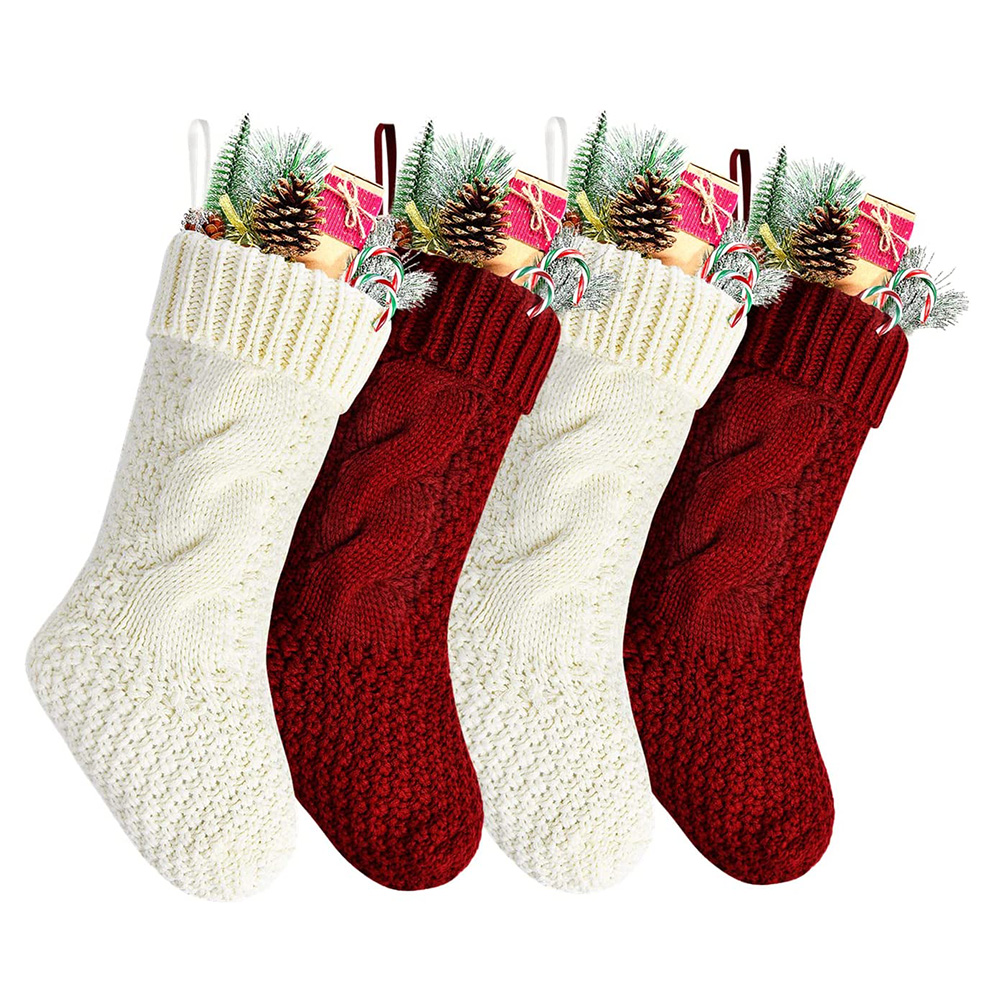 Große, klassische, personalisierte Weihnachtsstrümpfe für Familienfeiern, gestrickt, zum Aufhängen, Dekoration 6