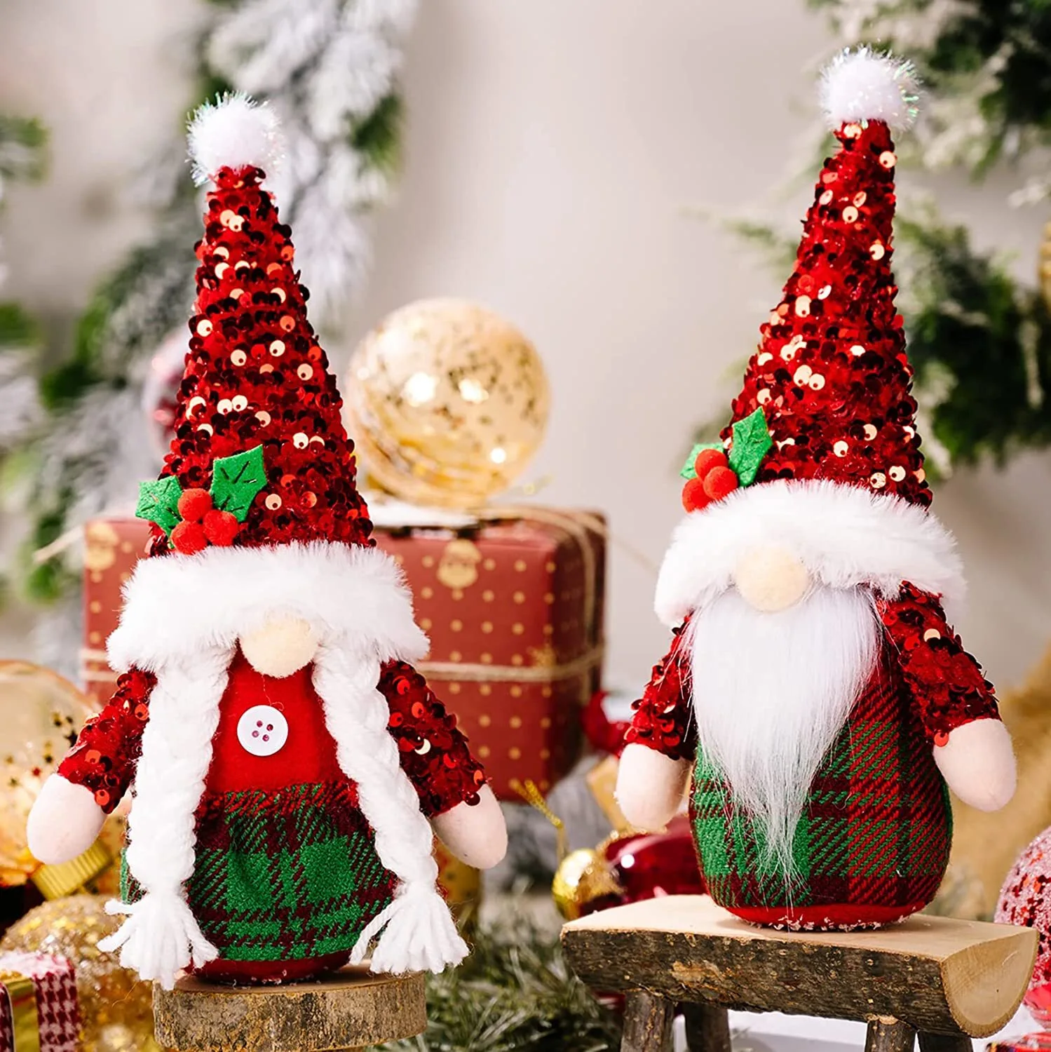 Sombrero de lentejuelas tembloroso hecho a mano, figura escandinava de Papá Noel Tomte sueco, gnomos navideños 1