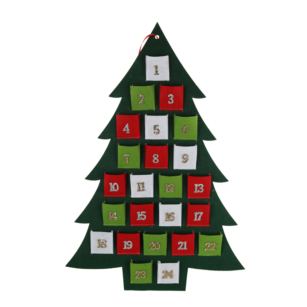 Calendario de adviento navideño de fieltro OEM con forma de árbol de Navidad para colgar en la pared - Tangchen 1
