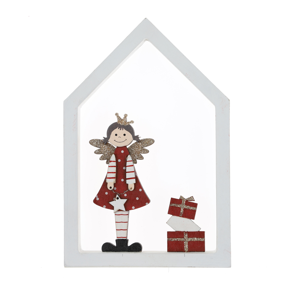 Fábrica de decoraciones de mesa de madera de ángel navideño de alta calidad 9