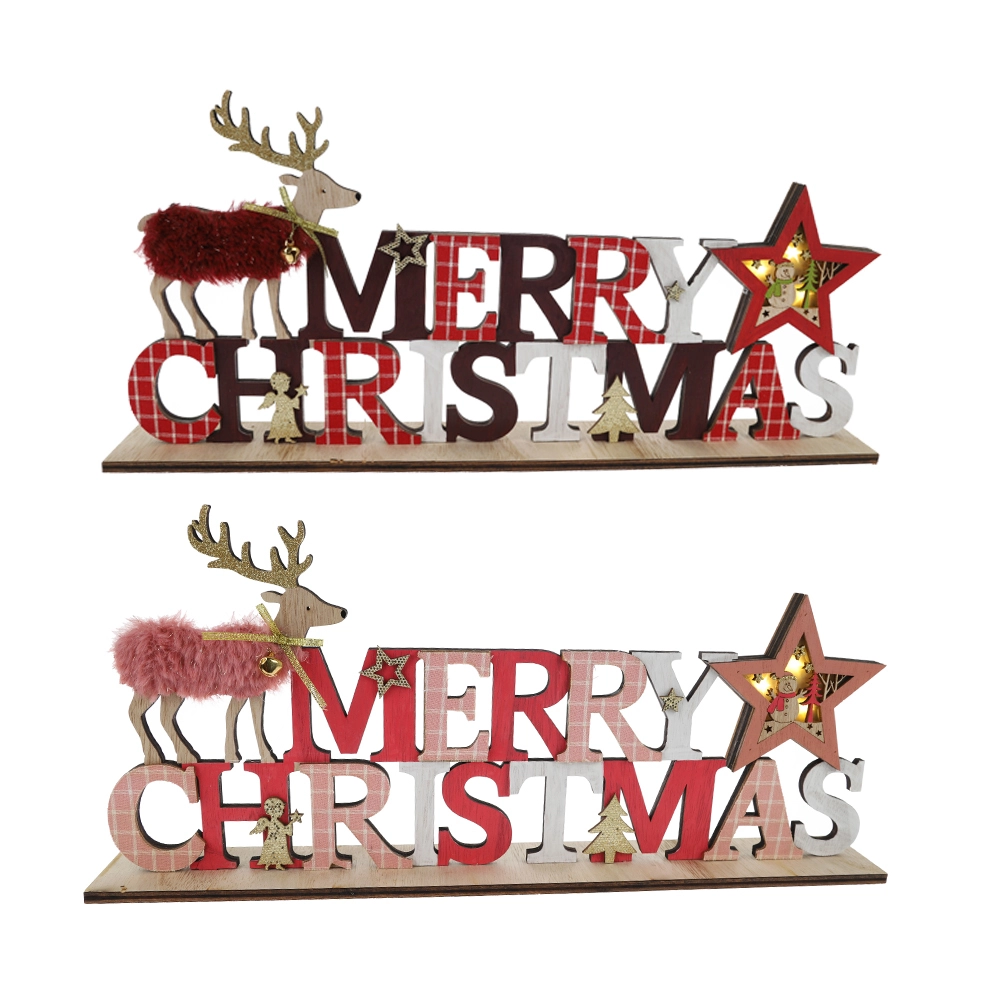 Best Quality Merry Christmas Wooden Deer Letters Tabletop Decoration Factory 1