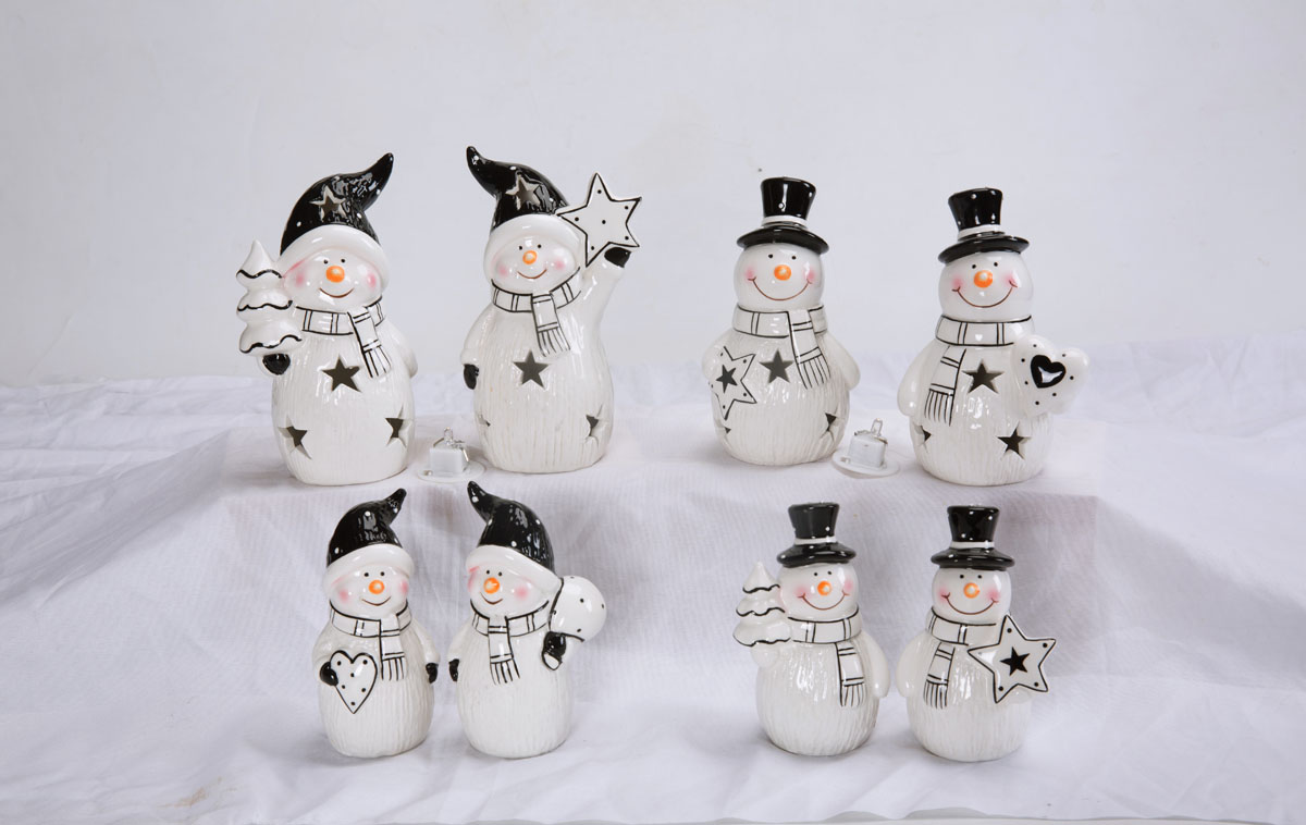 Großhandel Weihnachtsschmuck Keramik Niedliche Gnome Figuren Tischplatte Schneemann Weihnachtsstatue 1