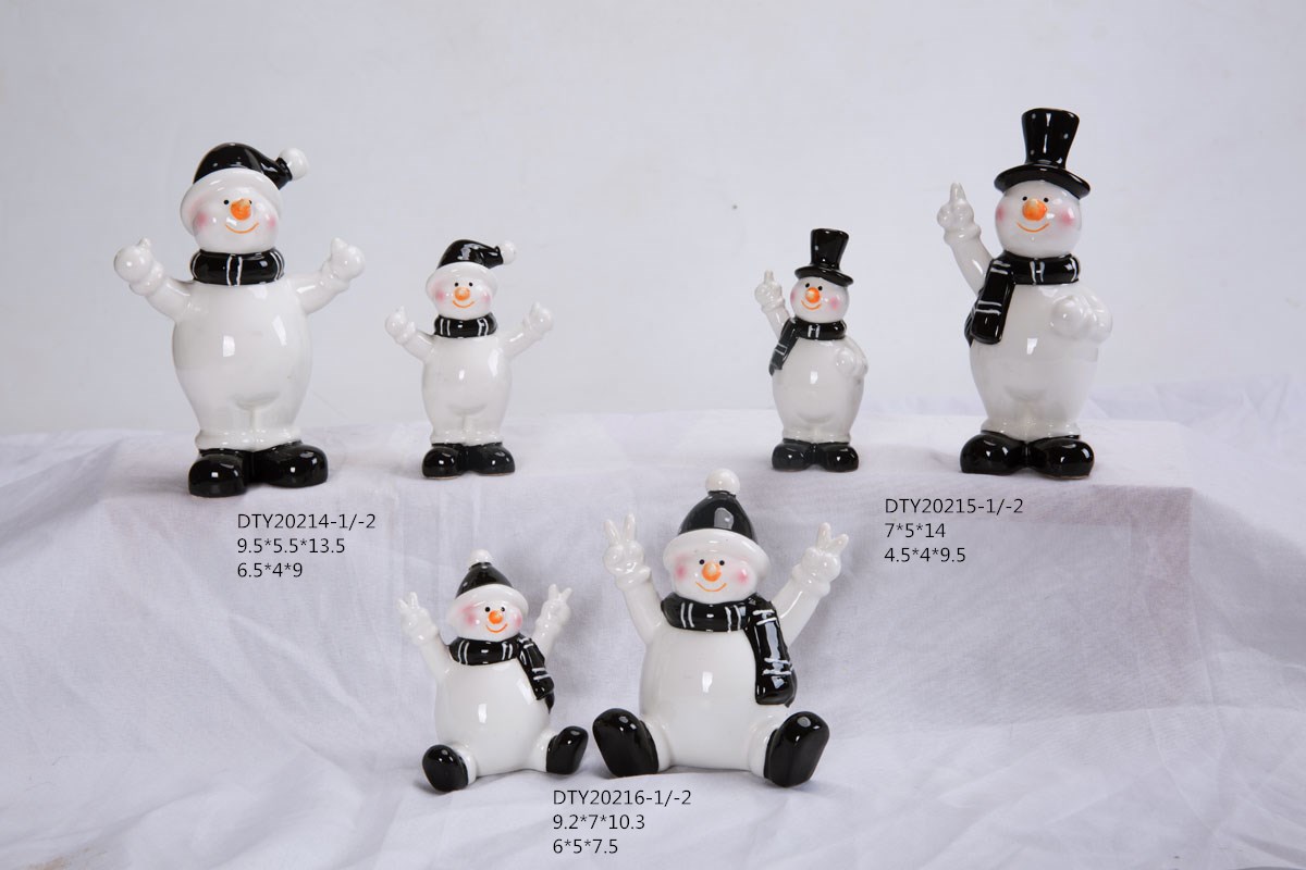 Großhandel Weihnachtsschmuck Keramik Niedliche Gnome Figuren Tischplatte Schneemann Weihnachtsstatue 3