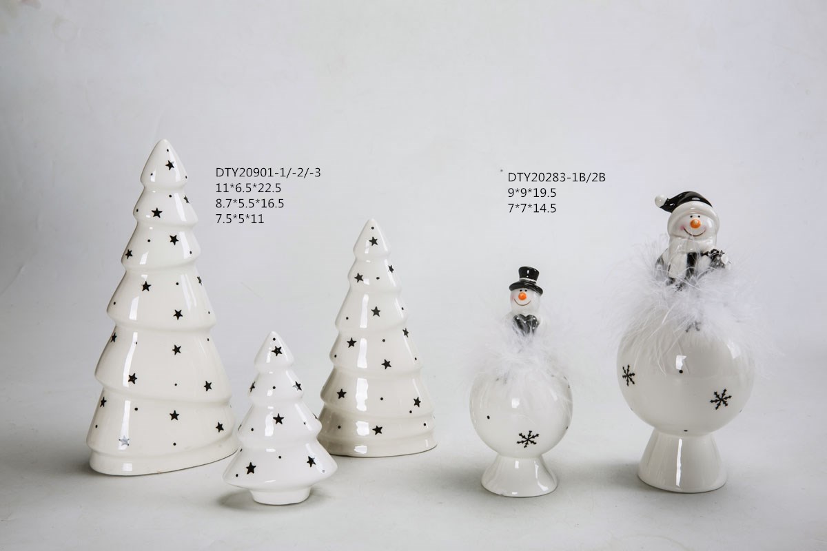 Großhandel Weihnachtsschmuck Keramik Niedliche Gnome Figuren Tischplatte Schneemann Weihnachtsstatue 2