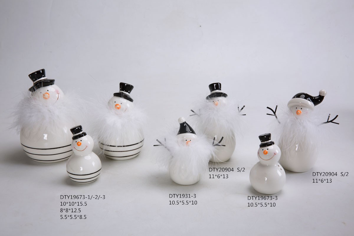 Großhandel Weihnachtsschmuck Keramik Niedliche Gnome Figuren Tischplatte Schneemann Weihnachtsstatue 6
