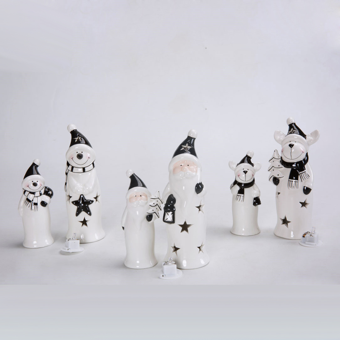 Großhandel Weihnachtsschmuck Keramik Niedliche Gnome Figuren Tischplatte Schneemann Weihnachtsstatue 7