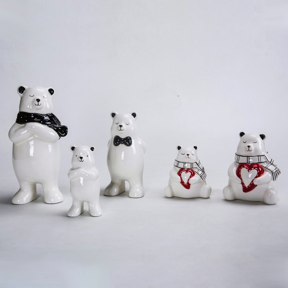 Wholesale Christmas Decoration Desktop Ceramic Cute Bear Figures Tabletop Xmas Statue 1