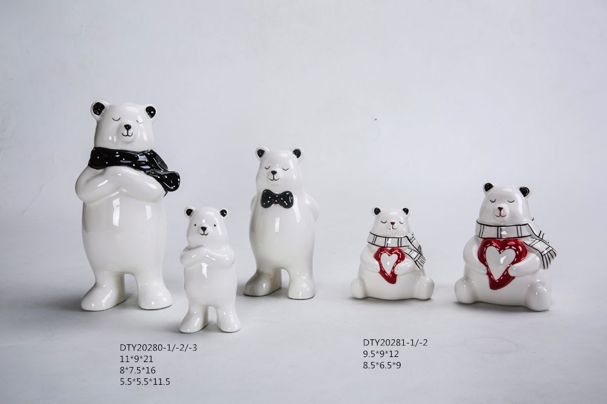 Wholesale Christmas Decoration Desktop Ceramic Cute Bear Figures Tabletop Xmas Statue 3