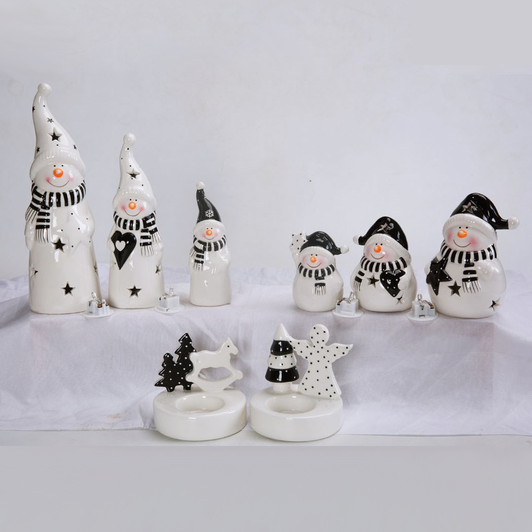 Großhandel Weihnachtsschmuck Keramik Niedliche Gnome Figuren Tischplatte Schneemann Weihnachtsstatue1 1