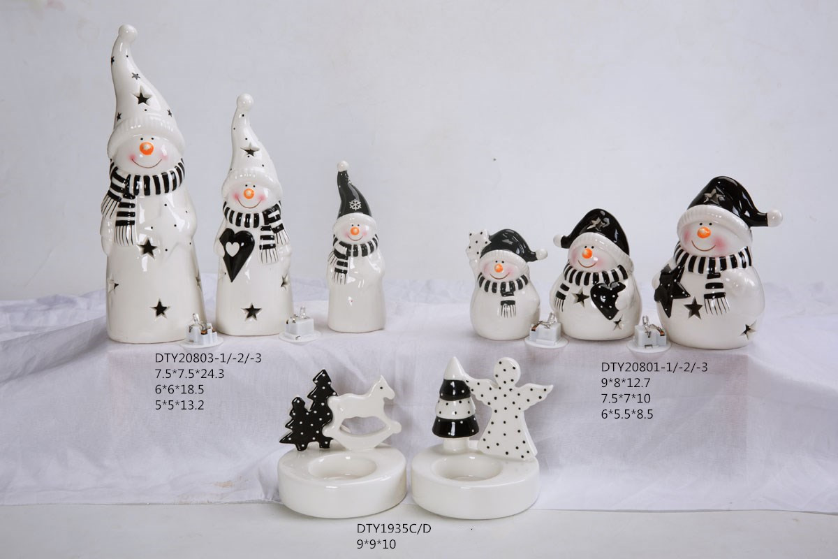 Großhandel Weihnachtsschmuck Keramik Niedliche Gnome Figuren Tischplatte Schneemann Weihnachtsstatue1 3