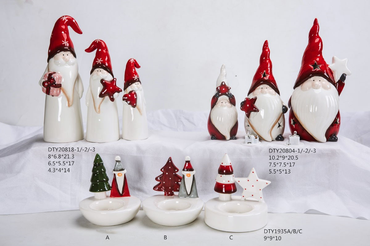 Großhandel Weihnachten Keramik Gnome Ornamente Nette Santa Claus Figuren Tabletop Weihnachten Statue 6