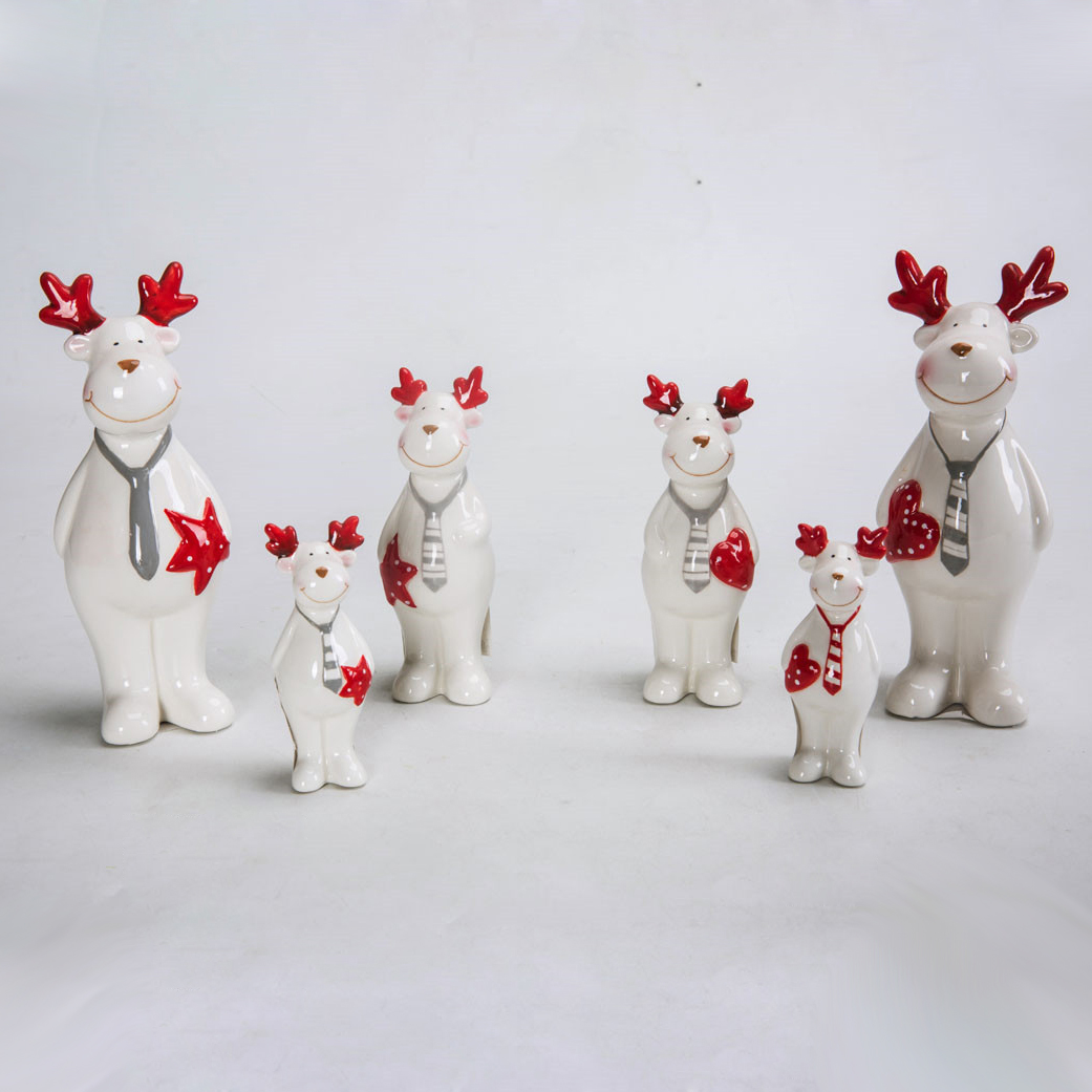 Estatuas navideñas de cerámica para mesa, lindas figuras de reno, venta al por mayor 1