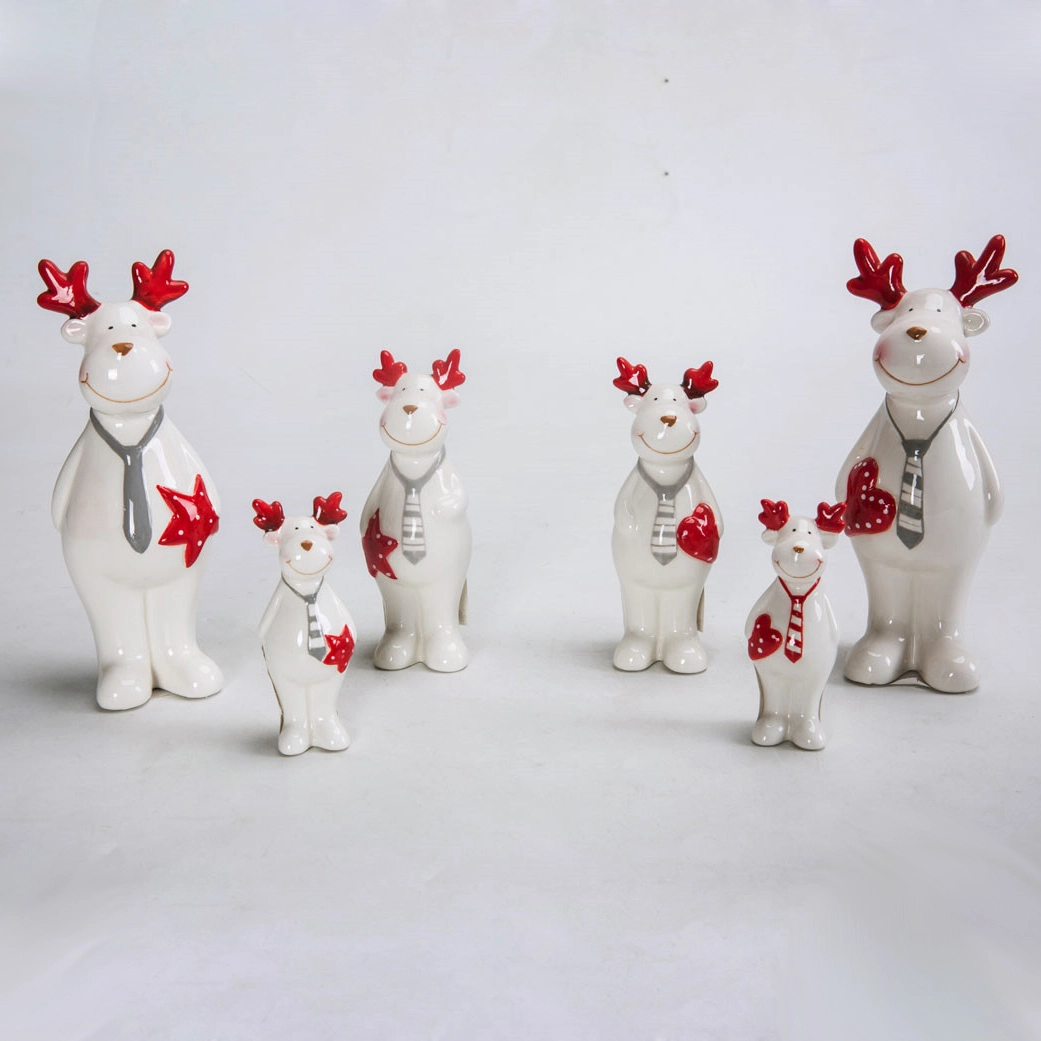 Wholesale Christmas Ceramic Decorations Tabletop Xmas Statue Cute Reindeer Figures 1