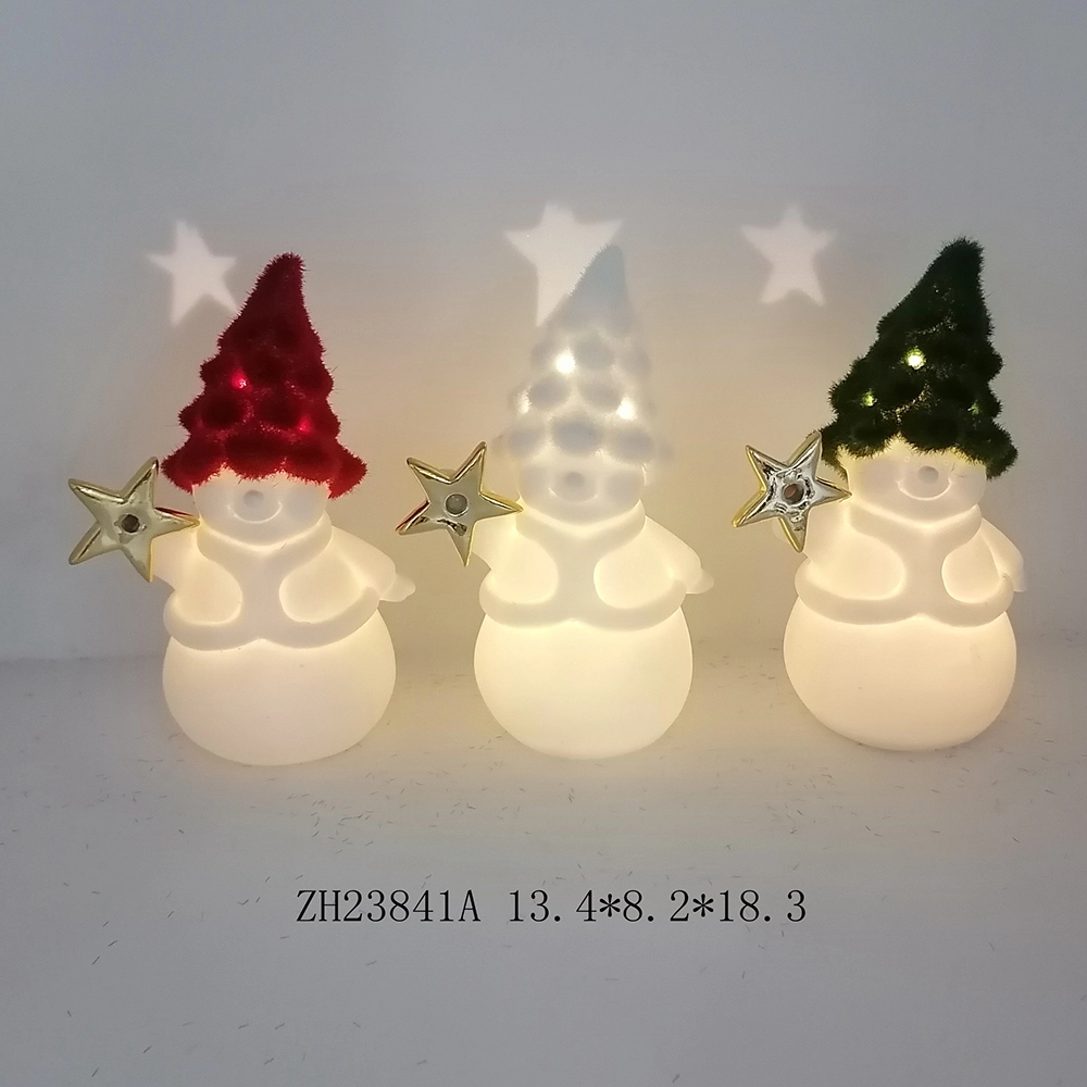 Figura de muñeco de nieve de cerámica con luz LED para decoración de mesa, recuerdo de fiesta navideña para el hogar 1