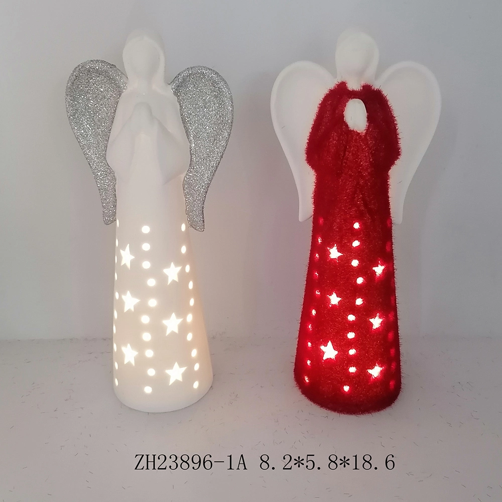 Light up LED Christmas Ceramic Angel Ornaments Family Xmas Tabletop Decorations 1