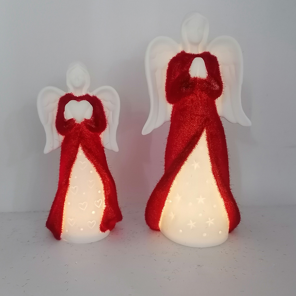 Leuchtende LED-Weihnachtsengel-Ornamente aus Keramik für die ganze Familie, Weihnachtstischdekoration 3