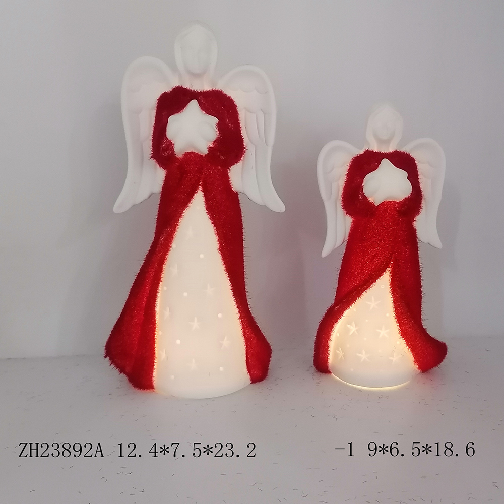 Leuchtende LED-Weihnachtsengel-Ornamente aus Keramik für die ganze Familie, Weihnachtstischdekoration 4