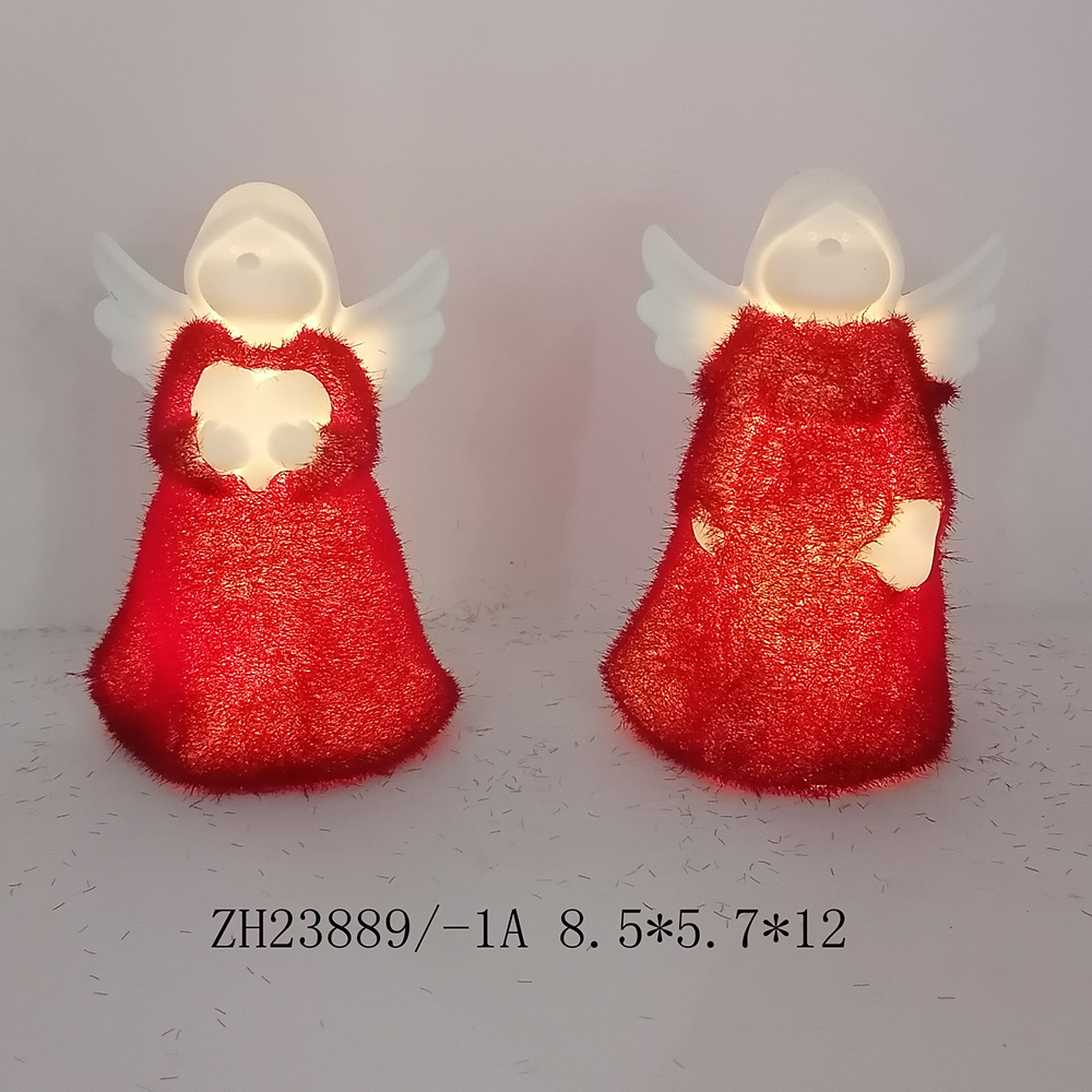 Leuchtende LED-Weihnachtsengel-Ornamente aus Keramik für die ganze Familie, Weihnachtstischdekoration 6