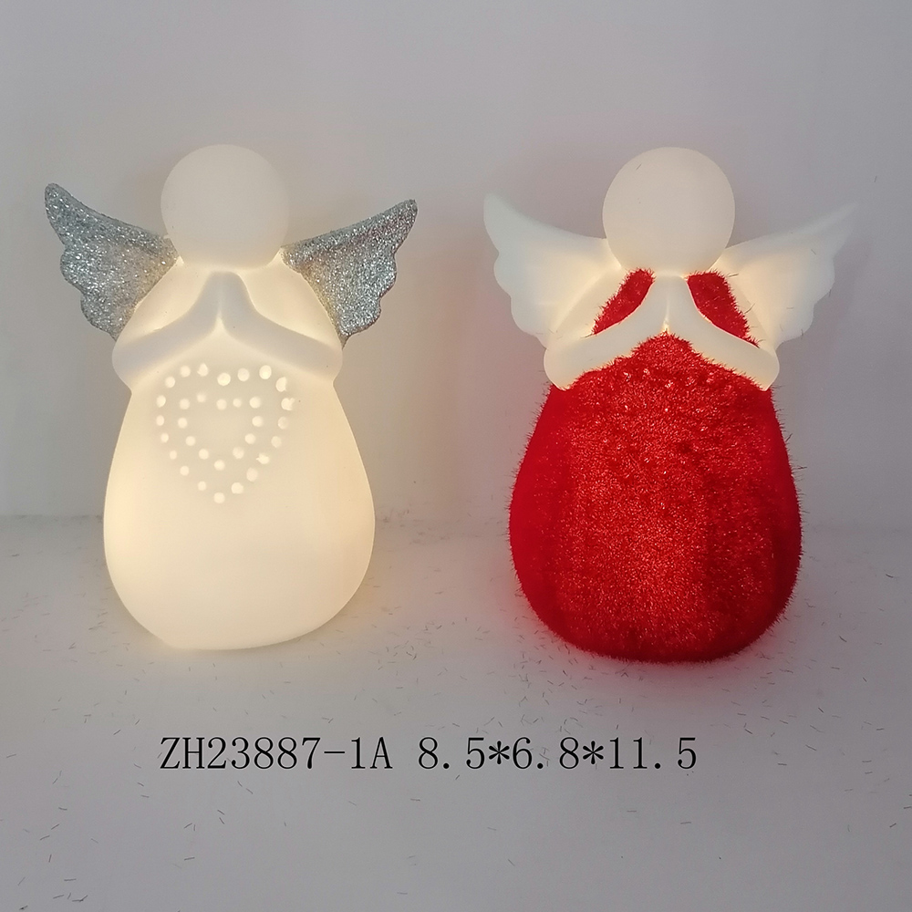 Leuchtende LED-Weihnachtsengel-Ornamente aus Keramik für die ganze Familie, Weihnachtstischdekoration 8