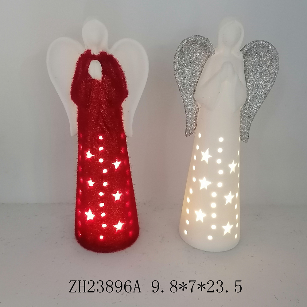 Leuchtende LED-Weihnachtsengel-Ornamente aus Keramik für die ganze Familie, Weihnachtstischdekoration 7