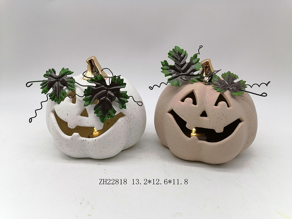 Calabaza iluminada de la cosecha de Halloween, accesorios para el hogar, artesanía, adorno de calabaza de cerámica 2