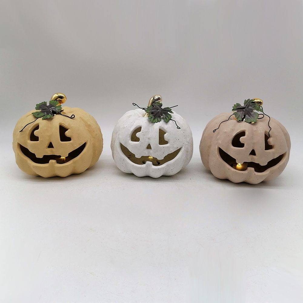 Calabaza iluminada de la cosecha de Halloween, accesorios para el hogar, artesanía, adorno de calabaza de cerámica 1