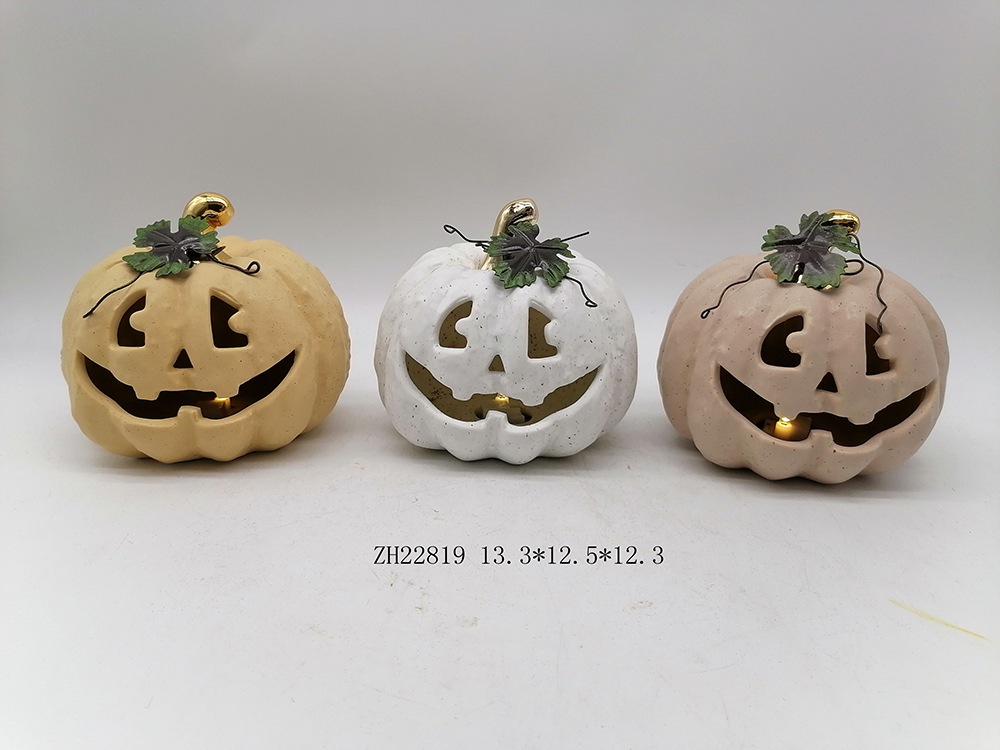 Calabaza iluminada de la cosecha de Halloween, accesorios para el hogar, artesanía, adorno de calabaza de cerámica 4