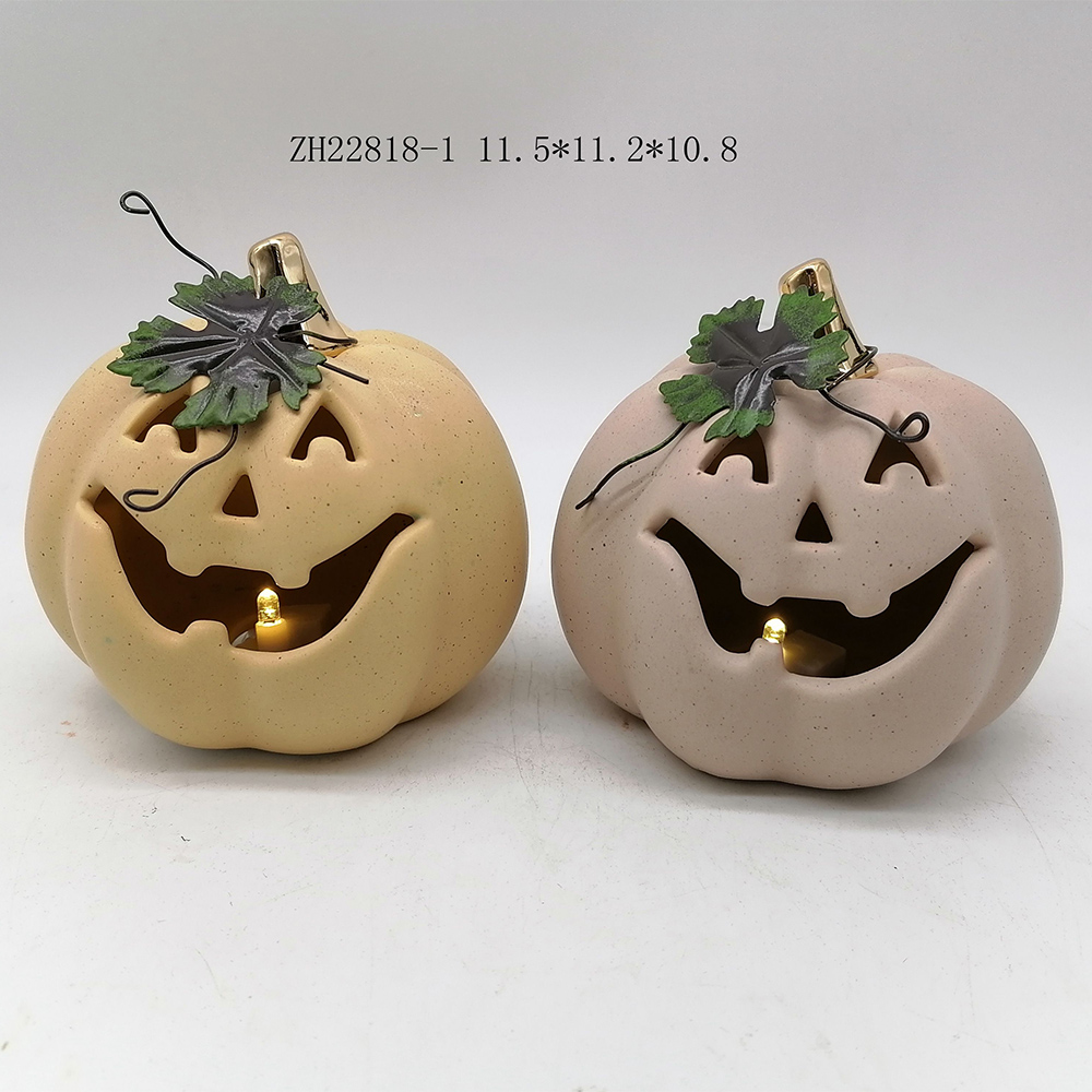 Calabaza iluminada de la cosecha de Halloween, accesorios para el hogar, artesanía, adorno de calabaza de cerámica 3