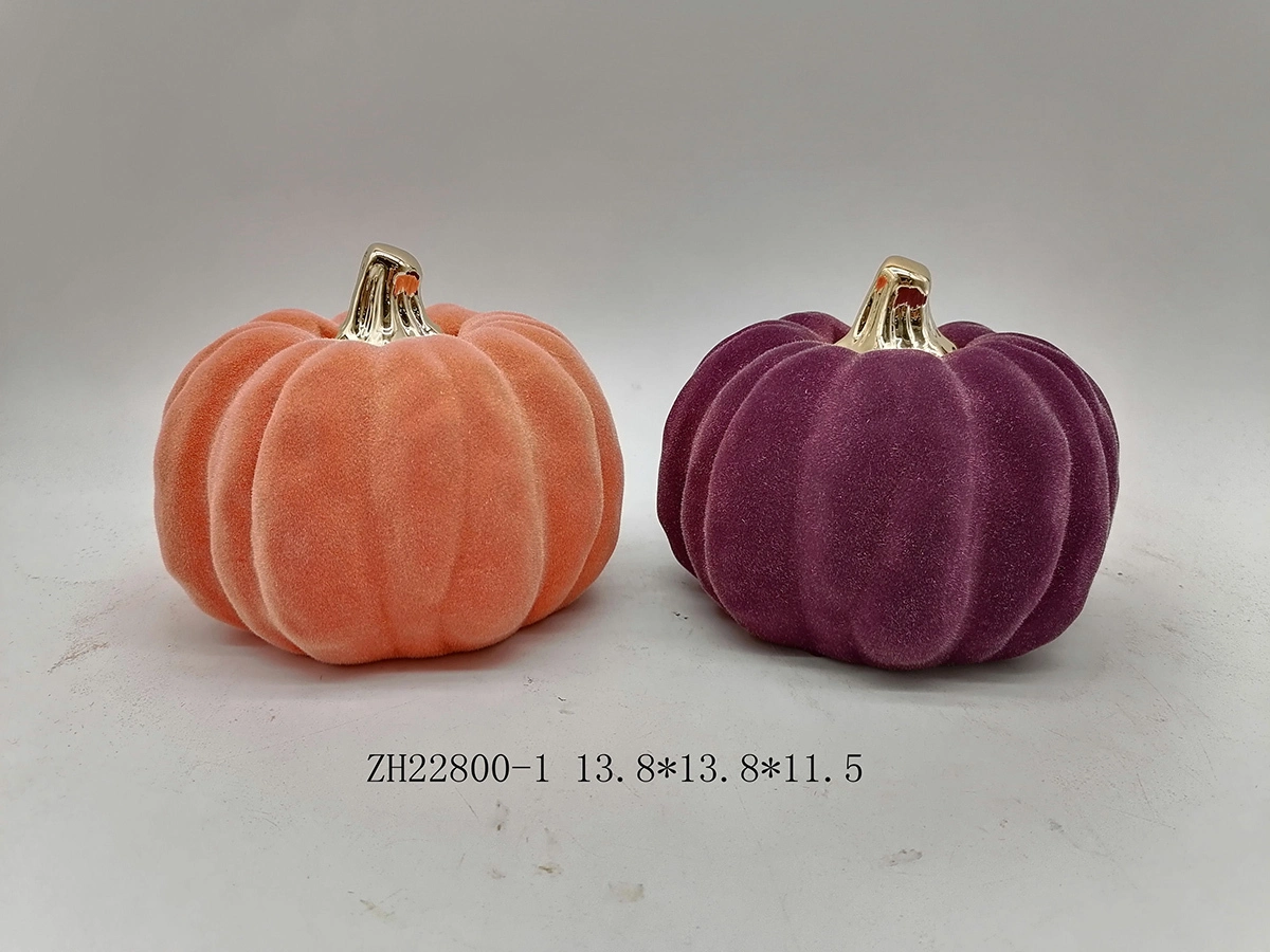 Halloween Pumpkin Flocking Crafts Ceramic Decorations Home Decor 1