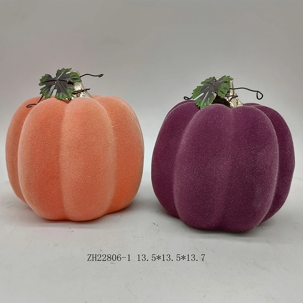 Halloween Decorations Flocking Pumpkins Ceramic Crafts 1